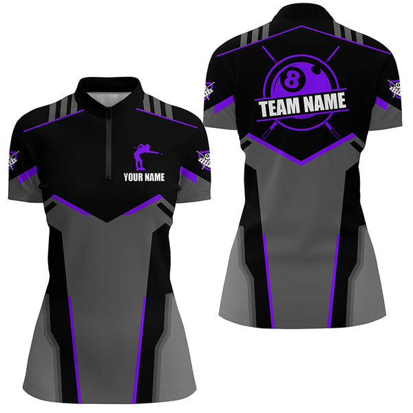 Billiard Jerseys For Women Custom Polo & Quarter-Zip Billiard Shirts, Team Pooler Short Sleeve|Purple TDM2325