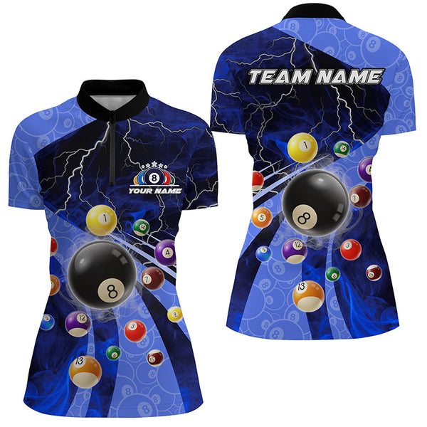 3D Billiard Balls Pool Shirts For Women Customized Lightning Billiard Jerseys Shorts Sleeve |Blue TDM2329