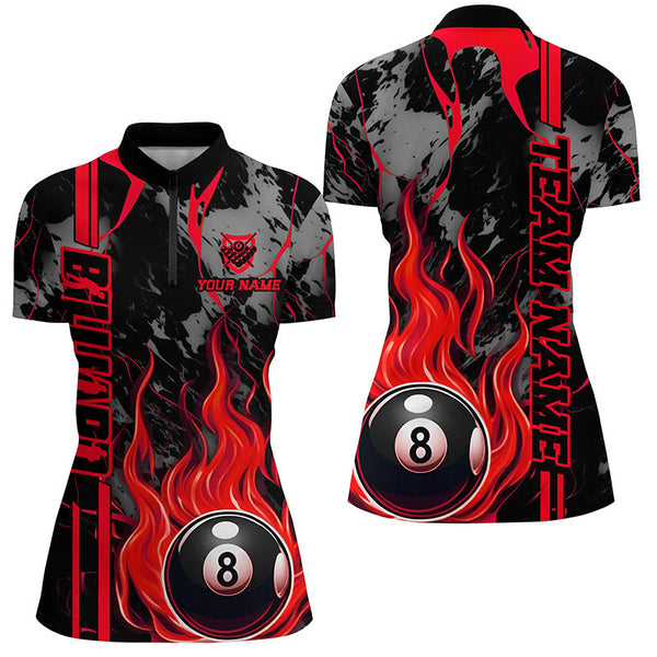 Personalized Flame 8 Ball Billiard Shirts For Women Best Billiard Team Shirts, Pool Jerseys | Red TDM2563