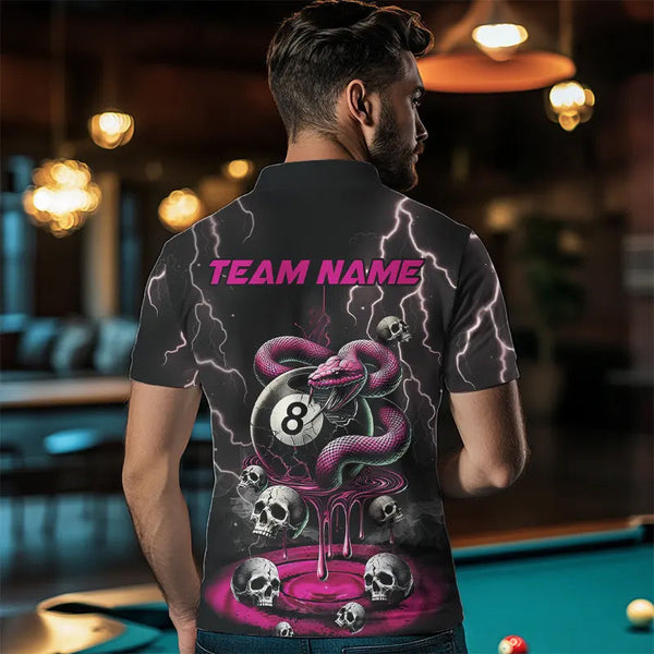 Pink And Black Thunder Lightning Skull Snake Billiard Shirts For Men Custom 8 Ball Billiard Jerseys TDM3627