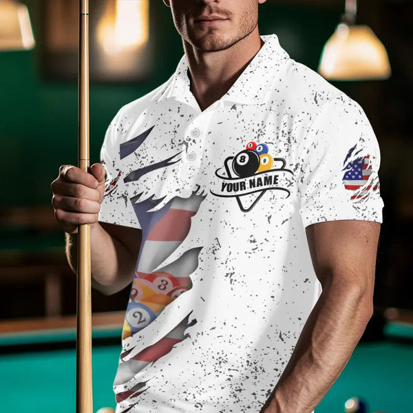 Personalized Grunge White American Flag Billiard Shirts For Men Custom 8 Ball Pool Billiard Jersey TDM3635