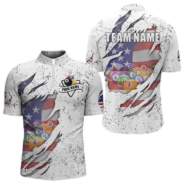 Personalized Grunge White American Flag Billiard Shirts For Men Custom 8 Ball Pool Billiard Jersey TDM3635