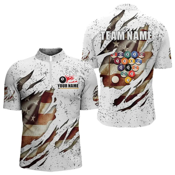 Billiard Ball Retro US Flag White Grunge Billiard Shirt For Men Custom 8 Ball Pool Billiard Jersey TDM3636