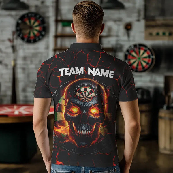 Personalized Red Dartboard Skull Fire Crack Dart Shirts Polo & 1/4 Zip For Men Custom Dart Jerseys TDM3641