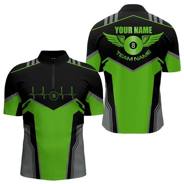 Personalized Billiard 8 Ball Wings Short Sleeve Men'S Shirts, Billiard Jerseys Tournament |Green TDM3489