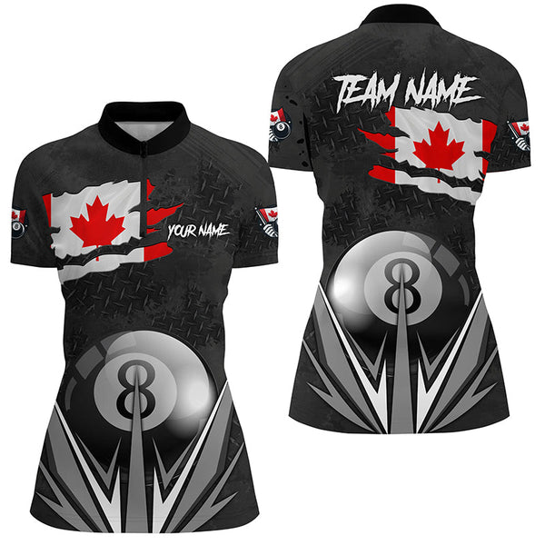 Canadian Flag 8 Ball Pool Custom Black Billiard Jerseys For Women, Patriotic Canada Billiard Shirts TDM1906