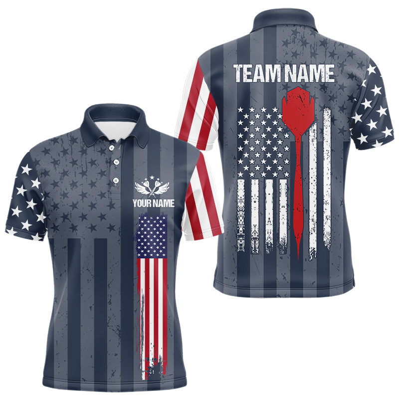 American Flag Navy Darts Polo & Quarter Zip Shirt Custom Patriotic Darts Shirt For Men Dart Jersey TDM3323