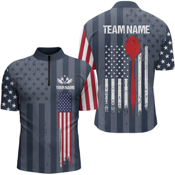 American Flag Navy Darts Polo & Quarter Zip Shirt Custom Patriotic Darts Shirt For Men Dart Jersey TDM3323