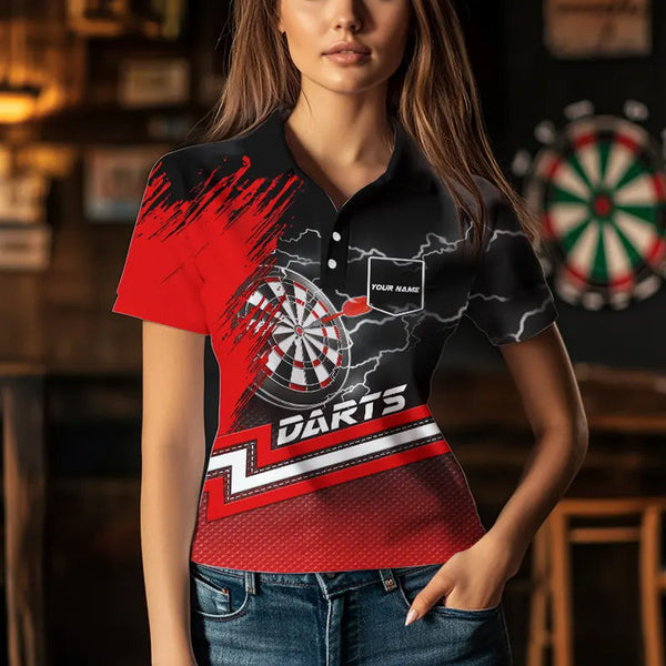 Red Black Dart Shirts With Pocket For Women Custom Lightning Dart Jerseys TDM3498