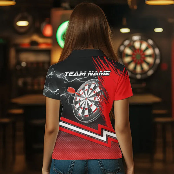 Red Black Dart Shirts With Pocket For Women Custom Lightning Dart Jerseys TDM3498