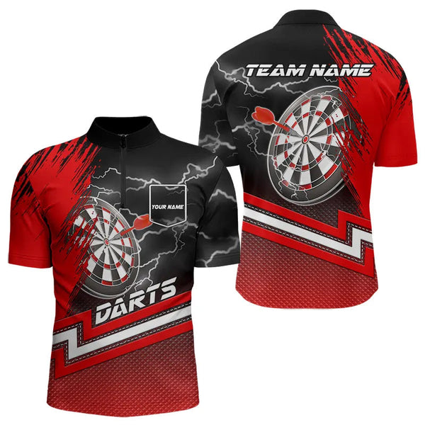 Red Black Dart Shirts With Pocket For Men Custom Lightning Dart Jerseys TDM3498