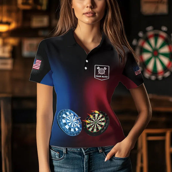 Blue And Red Dart Water Fire Women Dart Shirt With Pocket Custom Dart Jerseys TDM3500