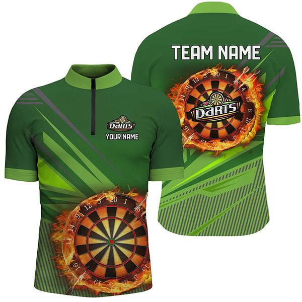 Personalized Green Dartboard Fire Flame 3D All Over Print Darts Shirts For Men, Darts Jersey Attire TDM1920