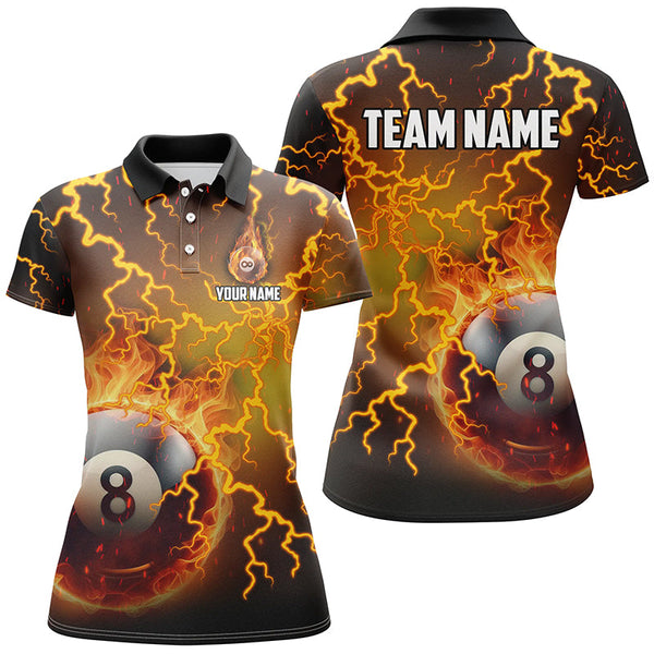 Personalized Fire 8 Ball Pool Thunder Billiard Shirts For Women, Flame Billiard Jerseys | Yellow TDM2375