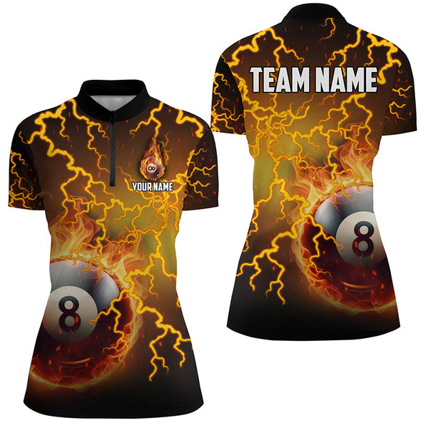 Personalized Fire 8 Ball Pool Thunder Billiard Shirts For Women, Flame Billiard Jerseys | Yellow TDM2375