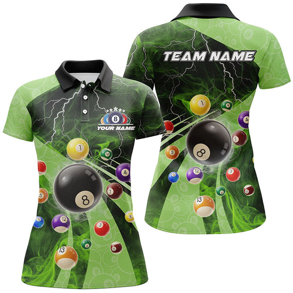 3D Billiard Balls Pool Shirts For Women Customized Lightning Billiard Jerseys Shorts Sleeve |Green TDM2380
