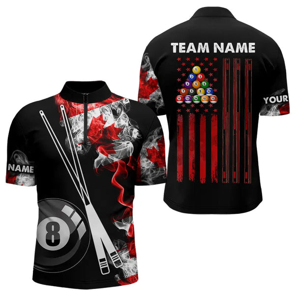 Personalized Canada Flag Smoke 8 Ball Pool Billiard Shirt For Men, Patriotic Billiard Team Jersey TDM3660