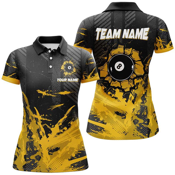 Personalized Yellow Black 8 Ball Pool Paint Billiard Shirts For Women, Billiard Apparel Clothing TDM1934