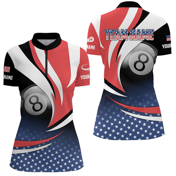 Personalized 8 Ball Pool American Flag Version Billiard Shirts For Women, Patriotic Billiard Jerseys TDM2135