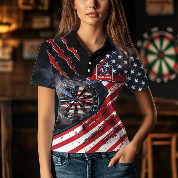 American Flag Smoke Dart Shirts For Women Custom Darts Jersey Pocket Option TDM3518