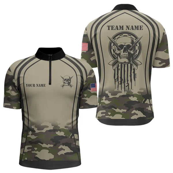 Vintage Camo Darts Polo & Quarter Zip Custom Dart Shirts For Men, Camouflage Dart Jerseys TDM3813