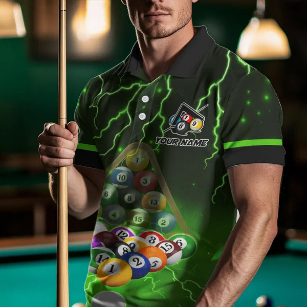 Thunder Lightning Storm Custom 3D Billiard Shirts For Men, Billiard Balls Team Jerseys |Green TDM3816
