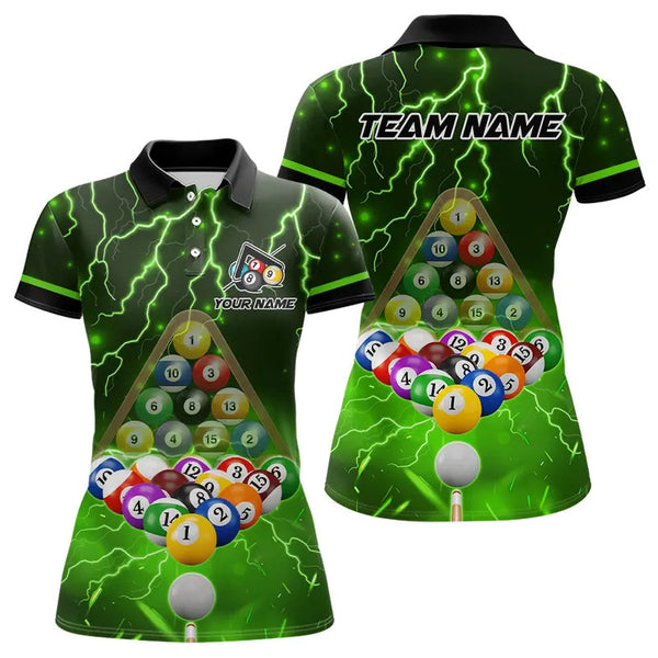 Thunder Lightning Storm Custom 3D Billiard Shirts For Women, Billiard Balls Team Jerseys |Green TDM3816