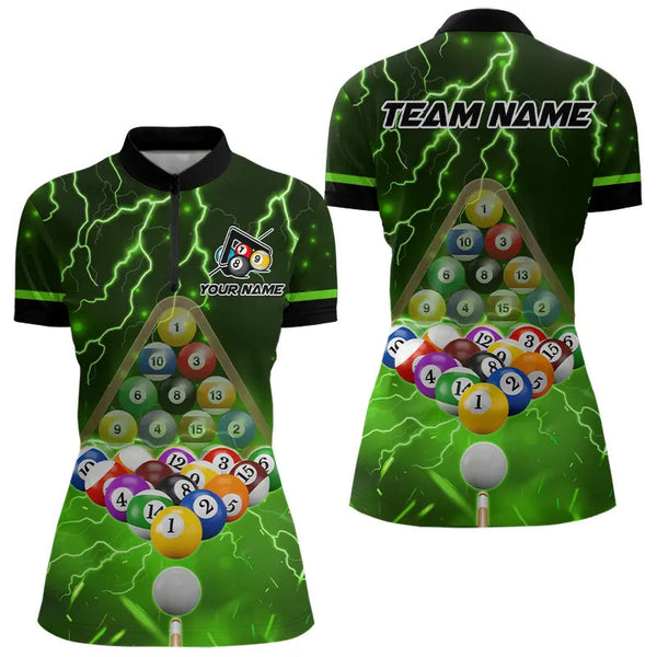 Thunder Lightning Storm Custom 3D Billiard Shirts For Women, Billiard Balls Team Jerseys |Green TDM3816