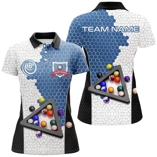 Personalized Billiards Balls Women Billiard Shirts, Custom Team Name Billiard Pool Shirts |Blue TDM1553