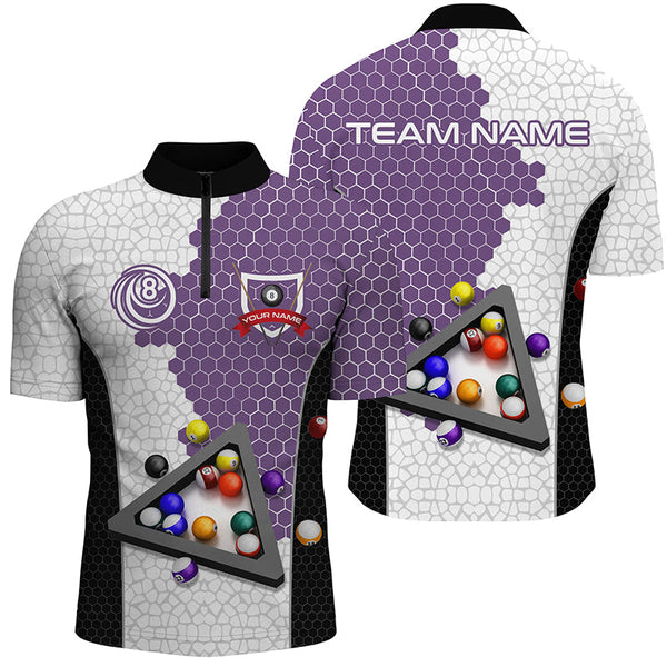 Personalized Billiards Balls Men Billiard Shirts, Custom Team Name Billiard Pool Shirts |Purple TDM1555