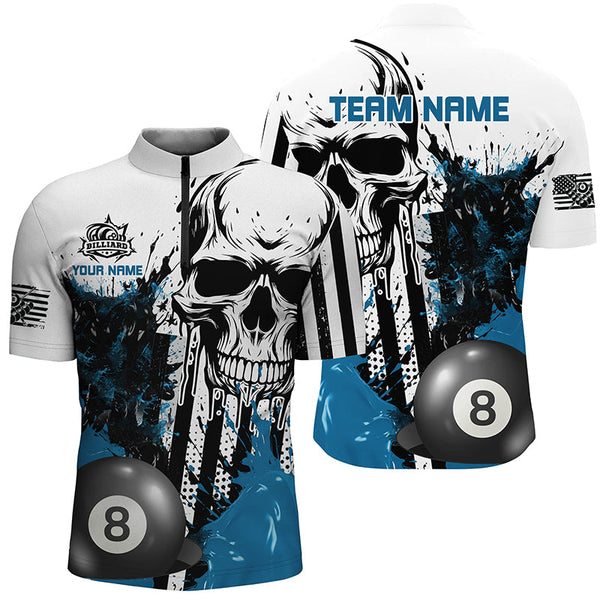 Personalized Blue Grunge Skull Billiards Shirts For Men Custom Retro Billiard Team Jerseys Attire TDM1563