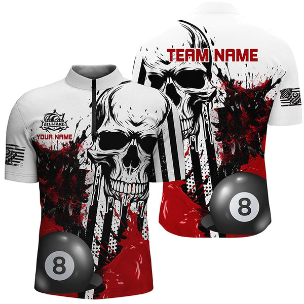 Personalized Red Grunge Skull Billiards Shirts For Men Custom Retro Billiard Team Jerseys Attire TDM1564