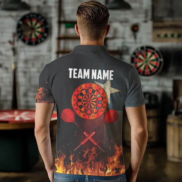 Personalized Retro Texas Flag Flame Dartboard Darts Shirts For Men, Patriotic Texas Dart Jerseys TDM3677