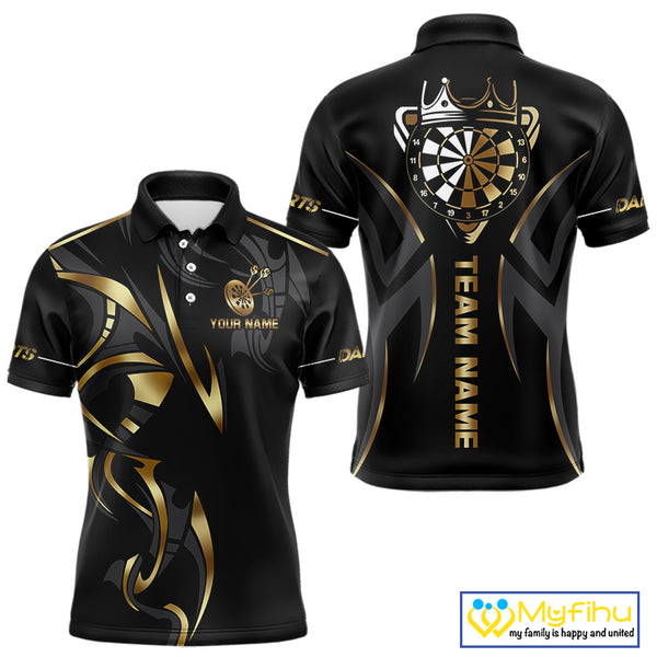 Black And Gold Dartboard Crown Dart Shirts For Men Custom Dart Jersey Team Polo & Quarter Zip TDM3835