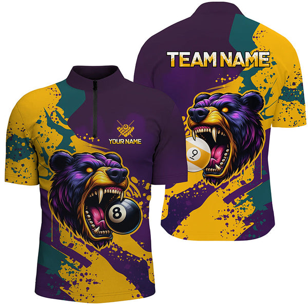 Funny Bear 8 Ball & 9 Ball Pool Custom Men Billiard Shirts, Grunge Colorful Billiard Team Shirts TDM2437