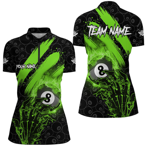 Personalized Green 8 Ball Pool Fire And Claw Hand Custom Women Billiard Shirts, Billiard Pool Jerseys TDM1745