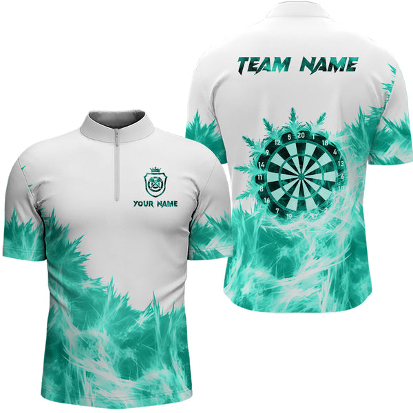 Icy Turquoise Light White Darts Polo & Quarter Zip Custom Dart Shirts For Men Team Darts Jerseys  TDM3682