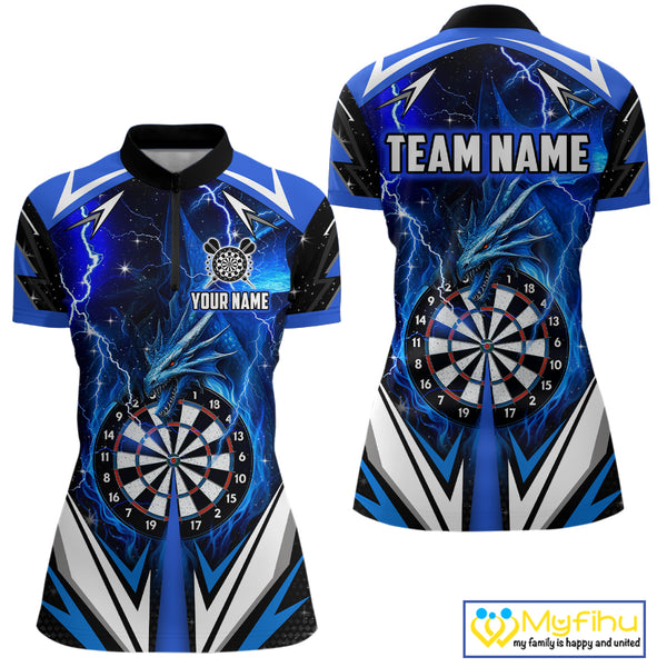 Blue Darts Jerseys Custom Thunder Lightning Dragon Dart Shirt Team Polo & Quarter Zip For Women TDM4314
