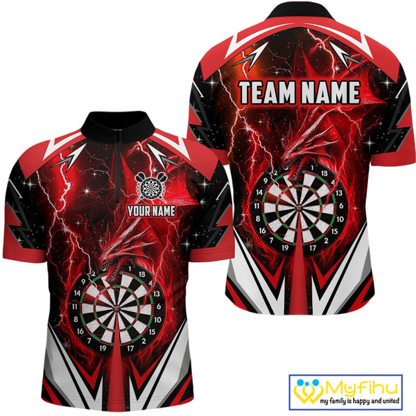 Red Darts Jerseys Custom Thunder Lightning Dragon Dart Shirt Team Polo & Quarter Zip For Men TDM4315