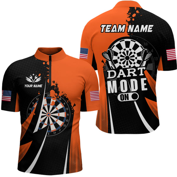 Personalized Orange Dart Mode On Men Darts Polo & Quarter-Zip Shirt Custom Darts Jersey Team Shirts TDM1652