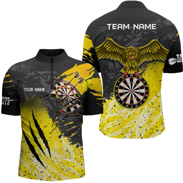 Personalized Yellow Black Eagle Dartboard Dart Polo & Quarter Zip For Men Custom Team Dart Jerseys TDM3521