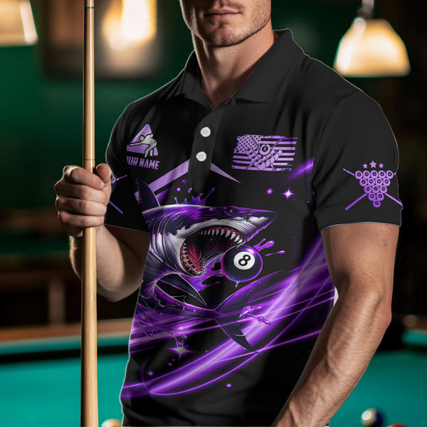 Purple 8 Ball Pool Billiard Shark Polo & Quarter Zip For Men Custom Team League Billiard Jerseys TDM3407