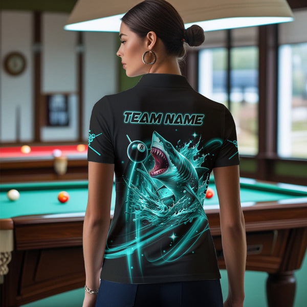 Turquoise 8 Ball Pool Billiard Shark Polo & Quarter Zip For Women Custom Team League Billiard Jersey TDM3408