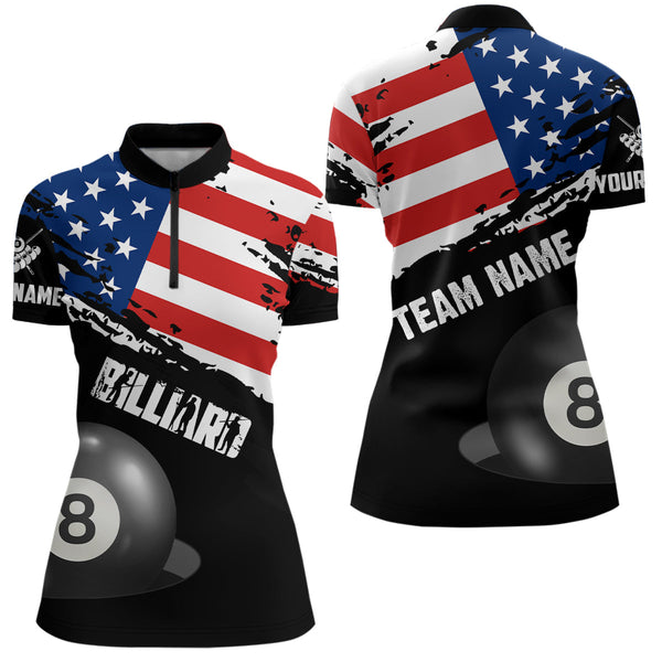 Personalized Grunge US Flag Billiard Shirts For Women Custom Patriotic 4Th Of July Billiard Jerseys TDM1792