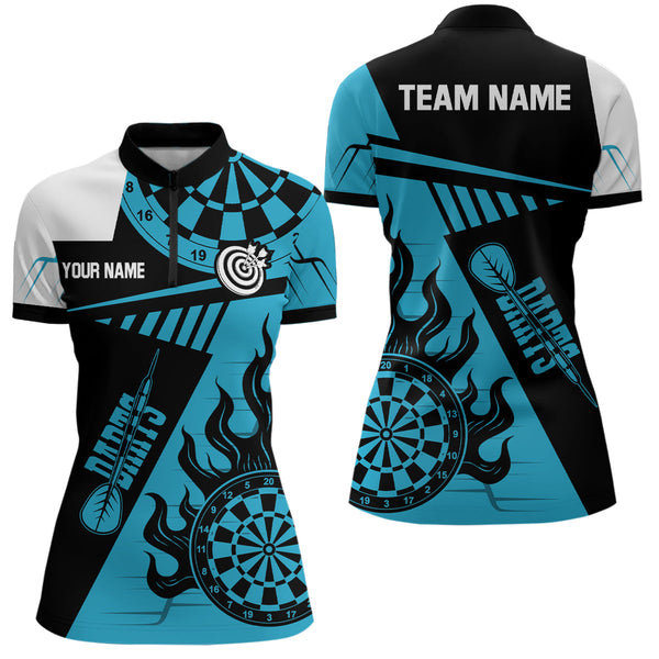 Customized Blue And Black Darts Polo & Quarter-Zip Shirts For Women, Best Darts Team Jerseys Apparel TDM1991