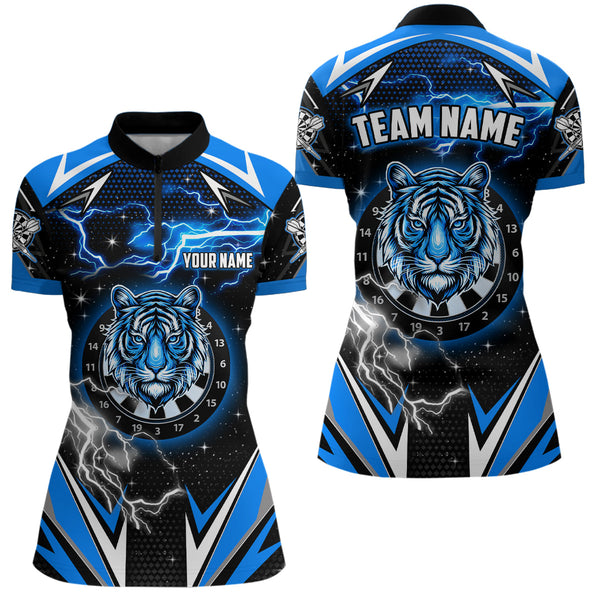Personalized Tiger Dartboard Thunder Lightning Blue Darts Shirts For Women, Team League Darts Jerseys TDM2213