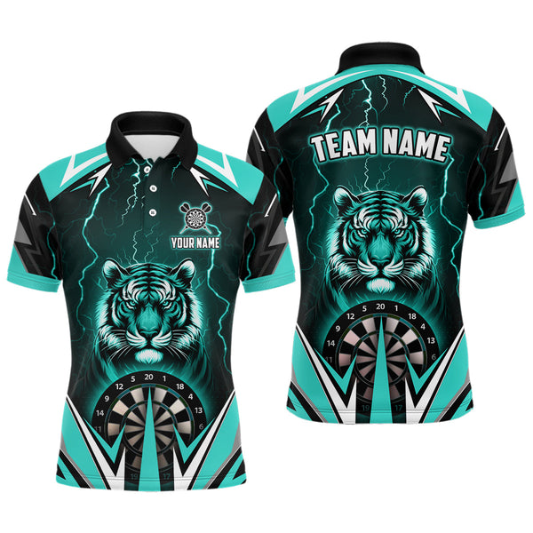 Personalized Tiger 3D Printed Darts Shirts For Men Custom Thunder Lightning Turquoise Darts  Jersey TDM2478