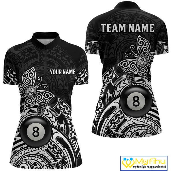 Custom White Black Tribal Butterfly Billiard Shirts For Women | 8 Ball Pool Team Jerseys TDM3987