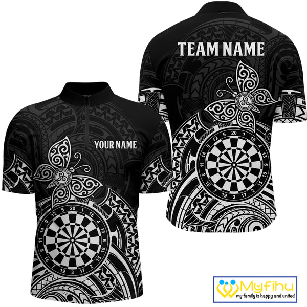 Custom White Black Tribal Dartboard Butterfly Darts Shirts For Men, Darts Team Jerseys Outfit TDM3988