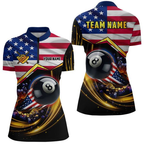 American Flag 8 Ball Pool Billiard Shirts For Women Custom Patriotic 4Th Of July Billiard Jerseys TDM1824